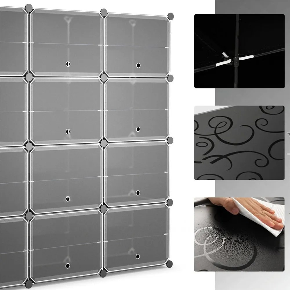 Suport pentru pantofi din plastic cu 12 compartimente și cârlige laterale