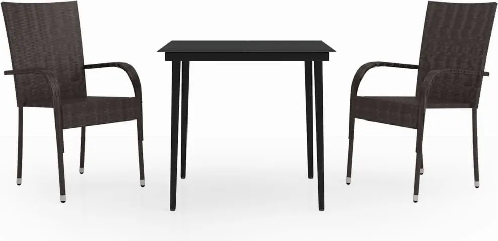 vidaXL Set mobilier de grădină, 3 piese, maro și negru