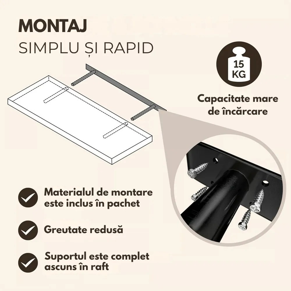 Poliță de perete FIGO + consolă, 90cm, stejar închis Casaria