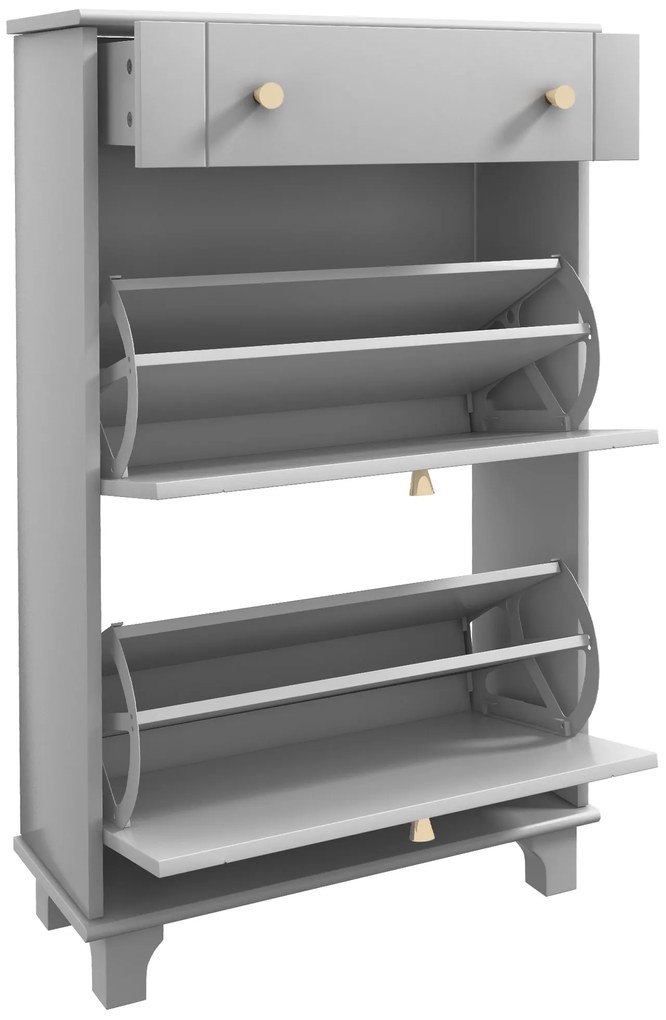 HOMCOM Mobilier Pantofar Ingust cu 2 Usi Basculante si 1 Sertar pentru 8 Perechi de Pantofi 60x23,5x98,5 cm Gri | Aosom Romania