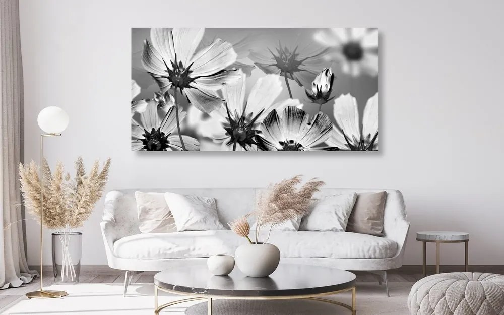 Tablou flori de grădină în design alb-negru