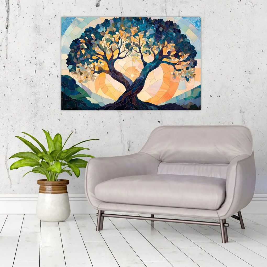 Tablou – Mozaic – soare și arbore II. (90x60 cm)