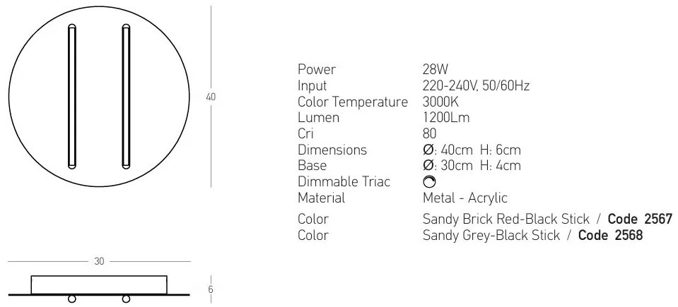 Plafoniera LED 24W 3000K BLACK STICK-GREY ZB-2568