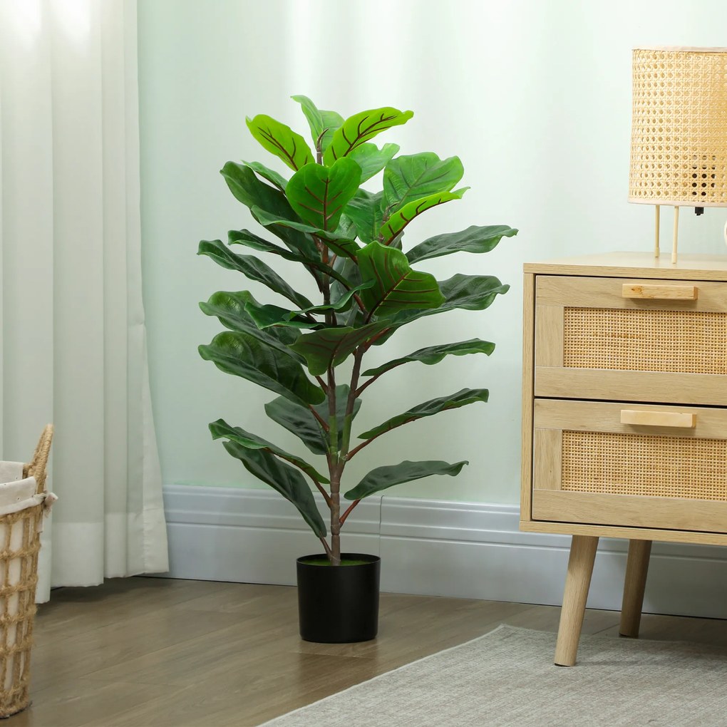 HOMCOM Plantă Artificială Ficus Lyrata Înaltă de 80 cm, Plantă Artificială Realistică pentru Interioare cu Vas, Decorațiune pentru Casă și Birou, Verde | Aosom Romania