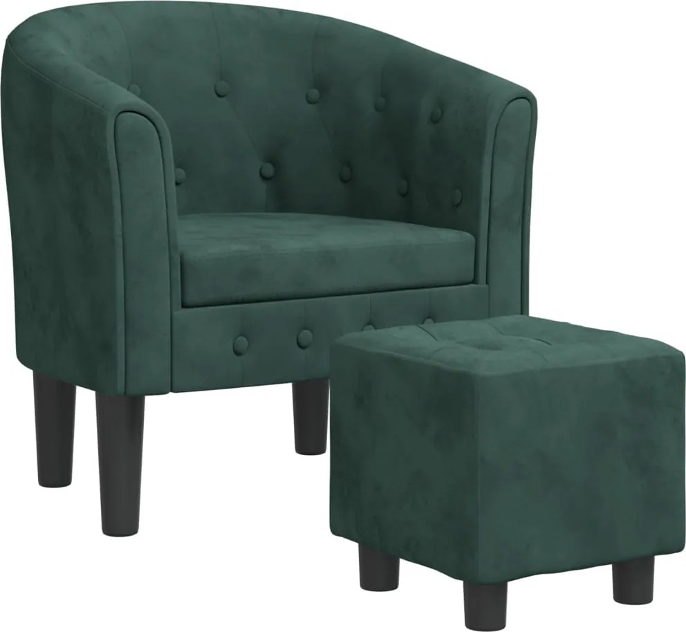 vidaXL Fotoliu tip cuvă cu taburet, verde închis, catifea