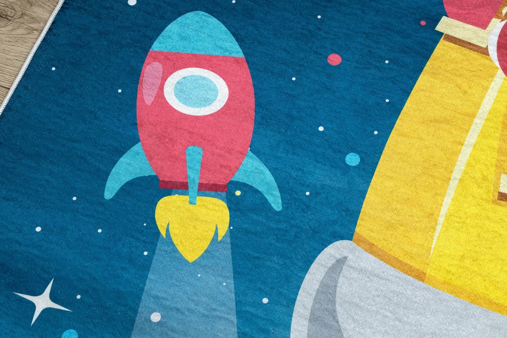 BAMBINO 42810 covor lavabil Rachetă, planete pentru copii anti-alunecare - albastru / maro