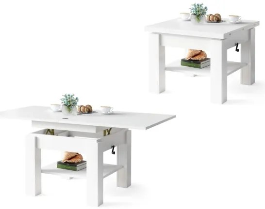 Masă extensibilă CALEB pentru living și dining, cu blat ridicabil, alb