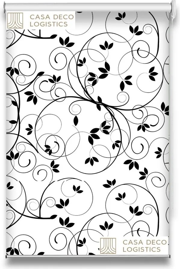 Roletă textilă Floral 8018 alb-negru cu model floral abstract