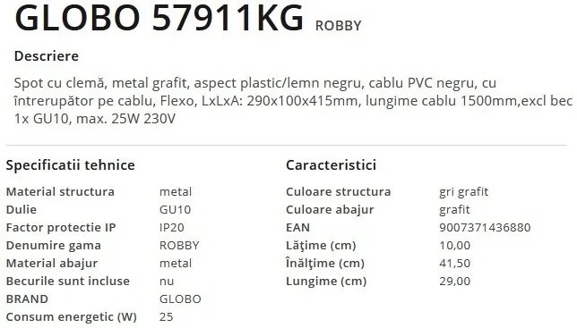 Aplica de perete cu spot directionabil design modern Robby negru