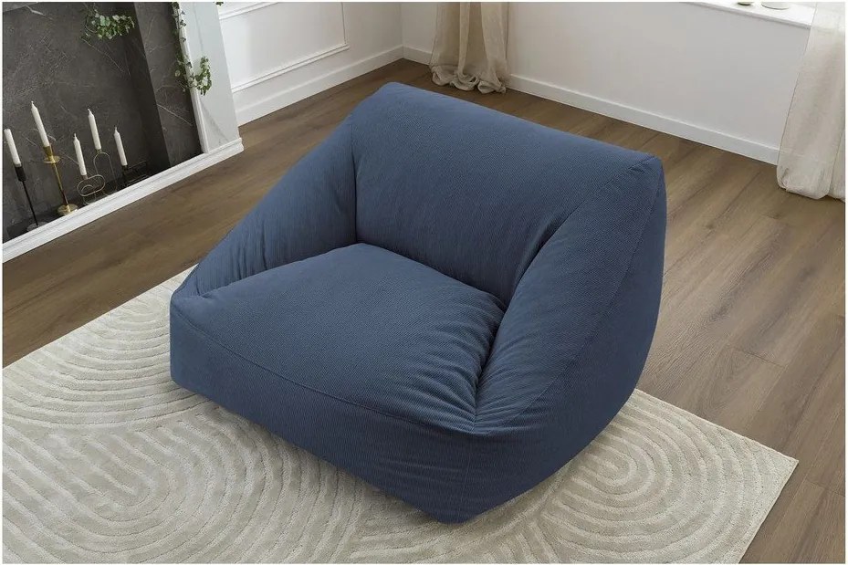 Fotoliu bean bag albastru închis cu tapițerie din catifea reiată Lilibet – Bobochic Paris