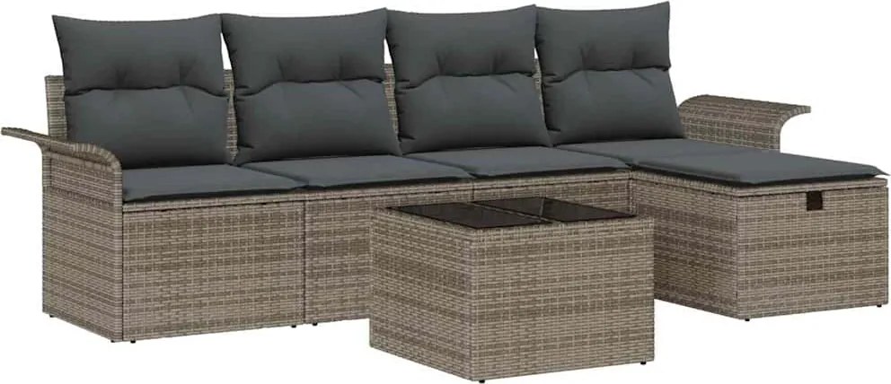 vidaXL Set de canapele pentru grădină cu pernă 6 pcs Gri Rattan poli