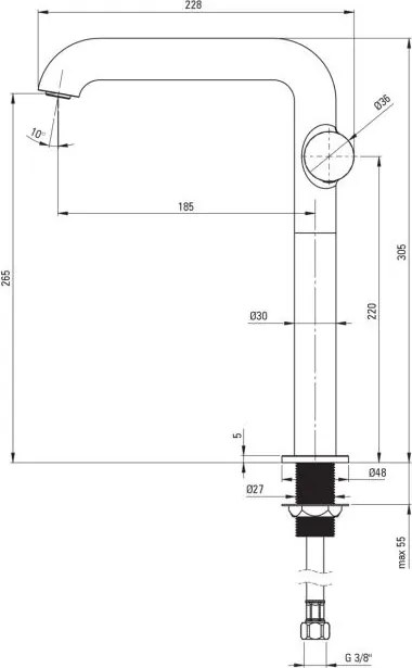 🚰 Baterie înaltă pentru chiuvetă SILIA HEXA, pipă dreptunghiulară – Finisaj auriu periat – Cod BHS_R24K