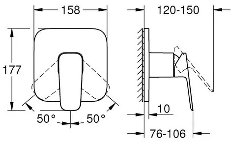 Baterie dus incastrata Grohe Cubeo negru mat fara corp ingropat