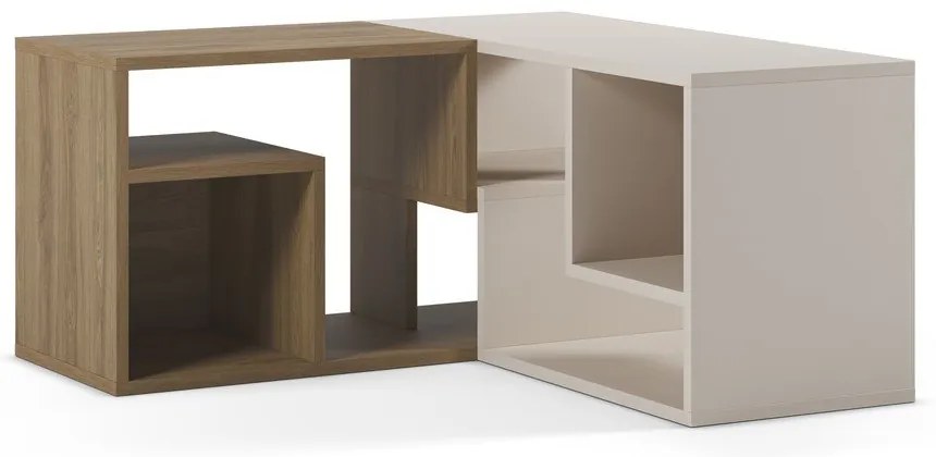 Comodă TV albă/în culoare naturală pe colț cu aspect de lemn de stejar 145x45x35 cm Glina – Marckeric