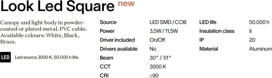Pendul LOOK LED SP1 SQUARE D15 H400 ON-OFF NERO 3000K