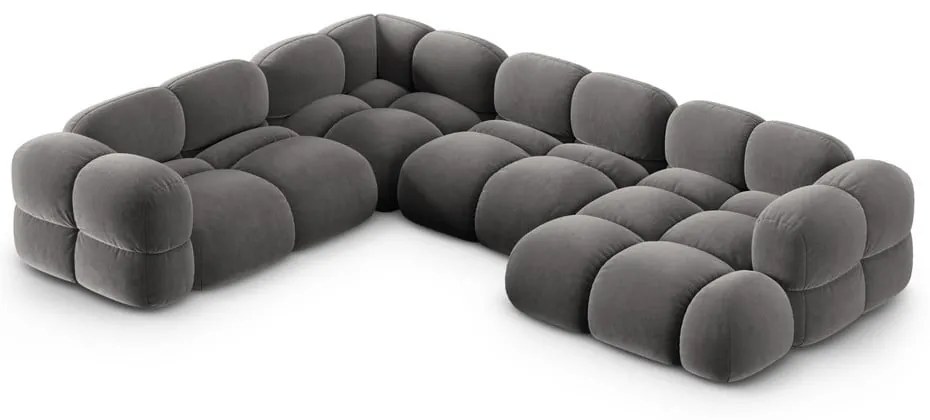 Colțar gri cu tapițerie din catifea (cu colț pe partea stângă/în formă de "U") Loretto – Cosmopolitan Design