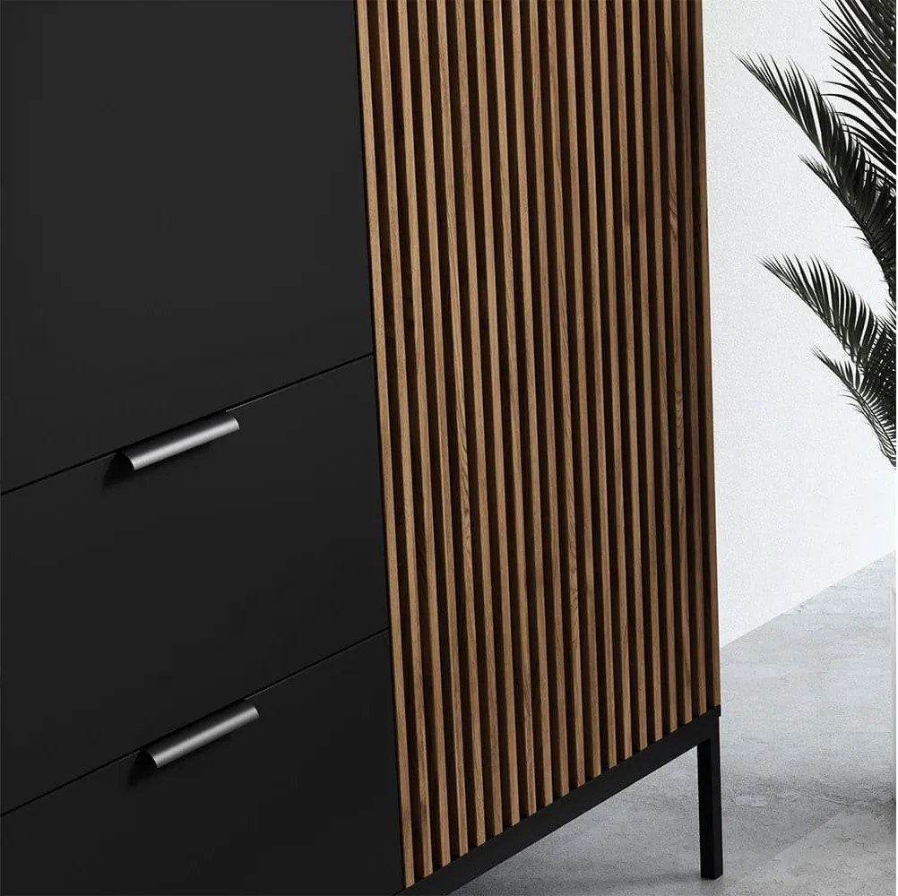 Dulap lemn masiv Sia Negru, 185 × 60 × 200 cm