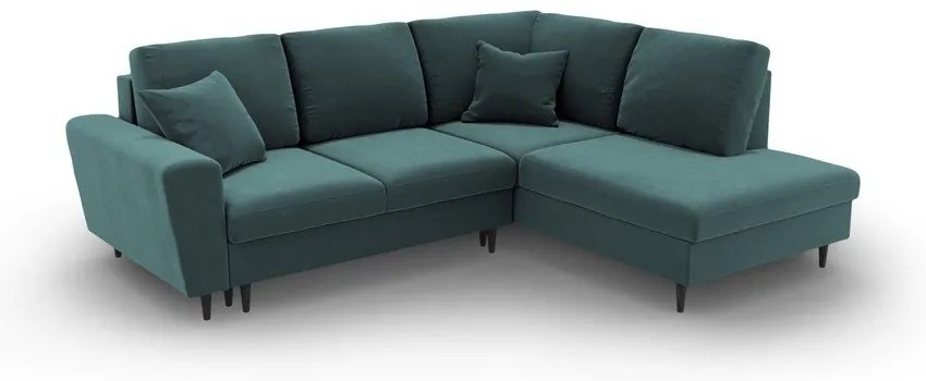 Colțar petrol extensibil, cu spațiu de depozitare cu tapițerie din catifea (cu colț pe partea dreaptă-în formă de ”L”) Kyoto – Cosmopolitan Design