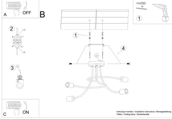 Lustră pe tijă Sollux SL.1455 LEVAR 4xE27/15W/230V negru