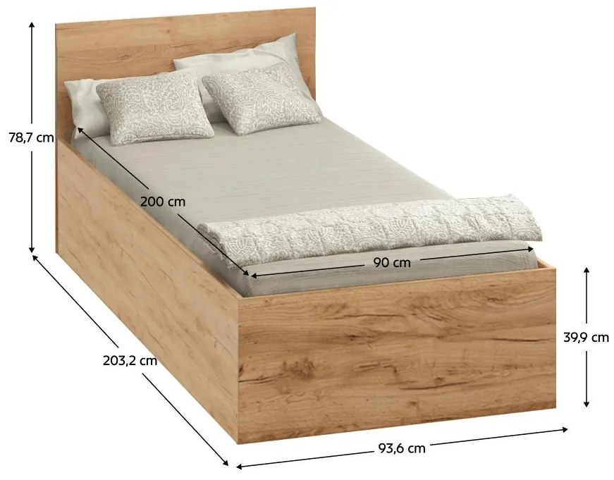 Pat de o persoană 90 cm Discutibles (stejar craft auriu) (cu somieră) (cu sp. depozitare). 1116311