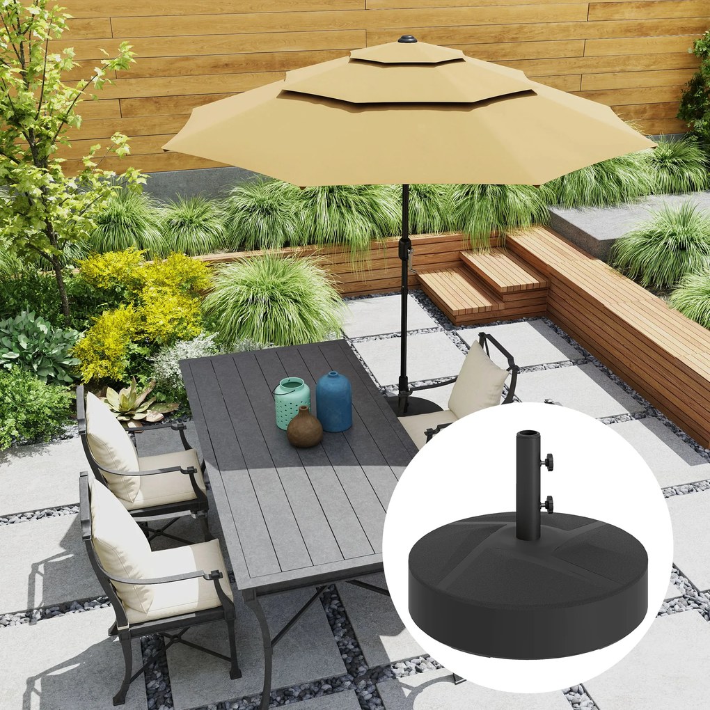 Outsunny Picior de parasol rotund, bază de parasol exterioară umplută cu 25 L de apă / 30 kg nisip, 56 x 56 x 40 cm, negru | Aosom Romania
