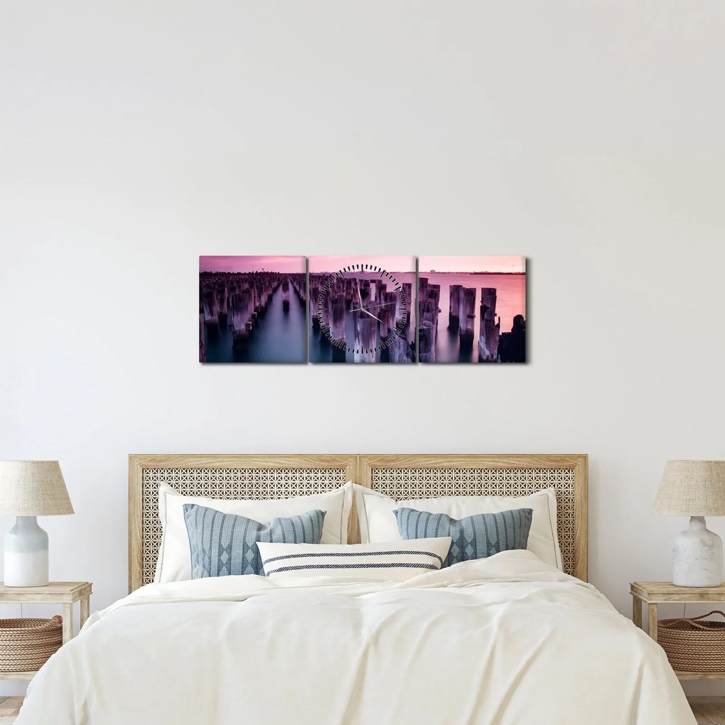 Tablou cu pari din lemn (cu ceas) (90x30 cm)