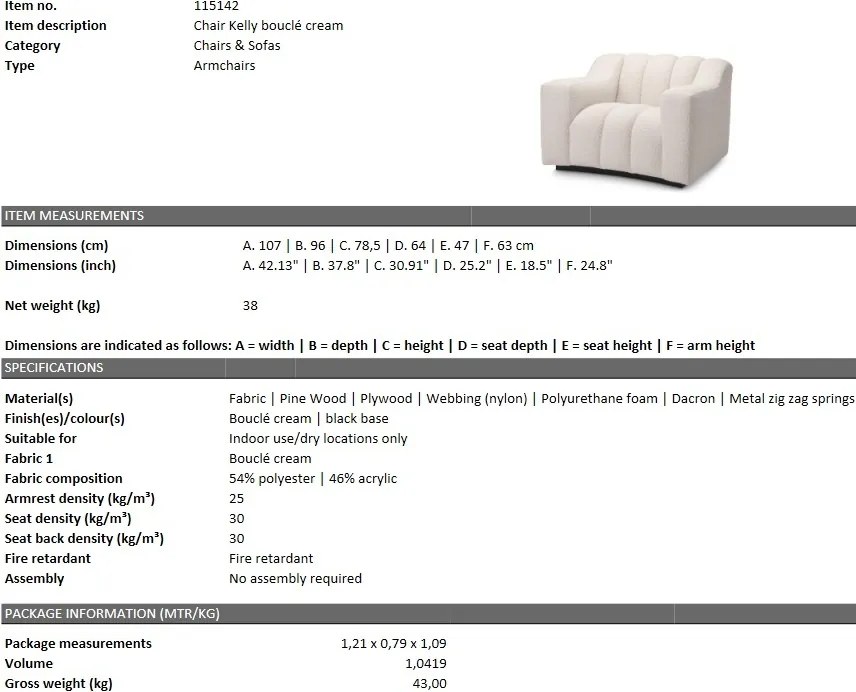 Fotoliu design LUX Kelly boucle crem 115142 HZ