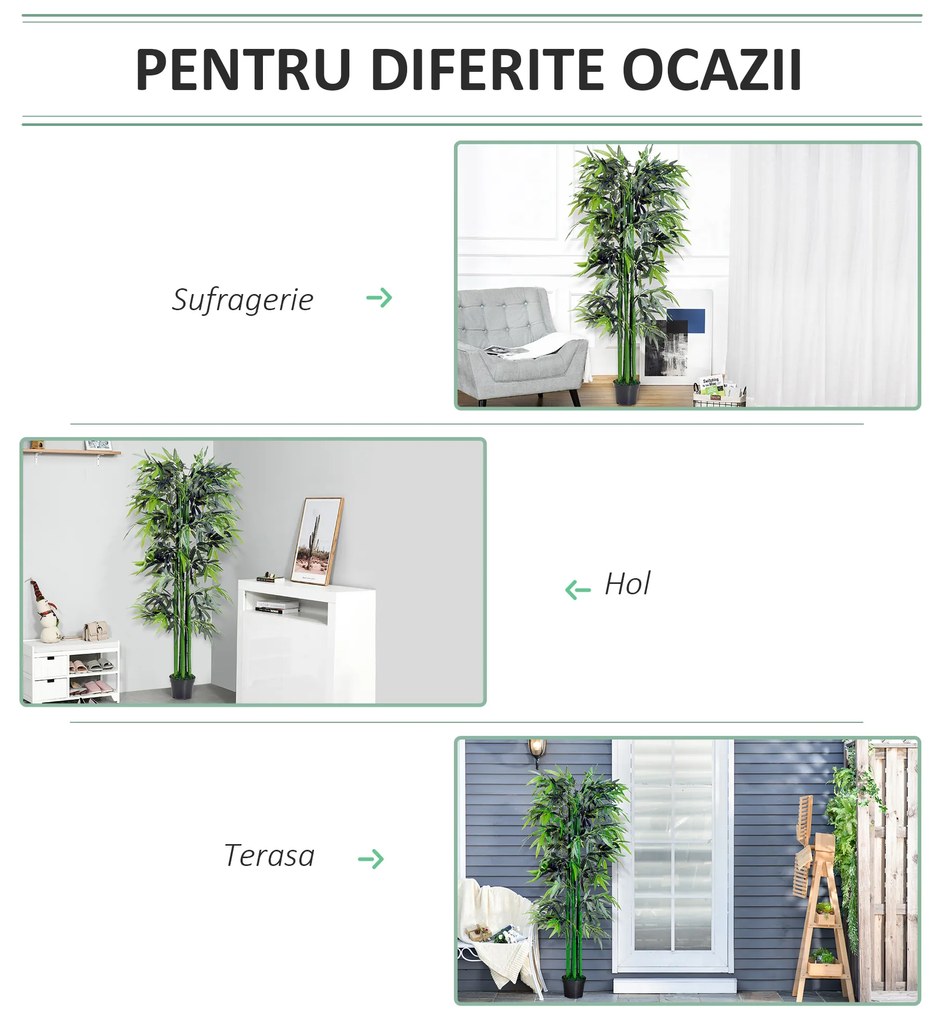 OutSunny Plantă de Bambus Artificială în Ghiveci, Plantă Decorativă pentru Casă, Birou, Interior și Exterior, Ф2.5x180 cm, Verde | Aosom Romania