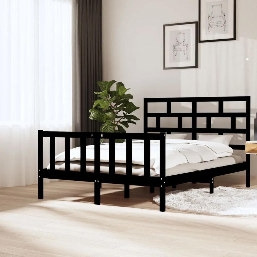3101357 vidaXL Cadru de pat King Size, negru, 150x200 cm, lemn masiv de pin