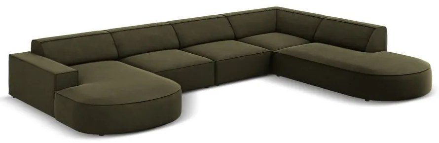 Colțar verde cu tapițerie din catifea (cu șezlong pe partea dreaptă) Jodie - Micadoni Home