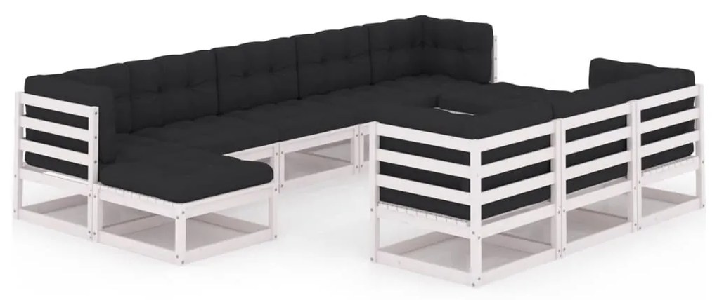 3077165 vidaXL Set mobilier grădină cu perne, 10 piese, lemn masiv de pin