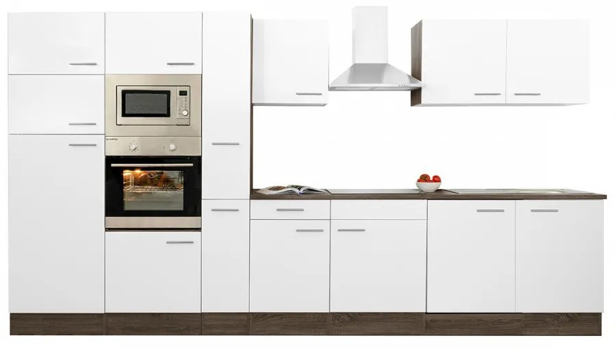 Mobilă de bucătărie Yorki 360, corp din stejar Yorki, cu față alb satinat