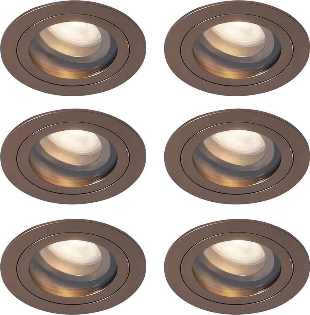 Set de 6 spoturi încastrate moderne bronz închis rotative și înclinabile IP44 - Chuck