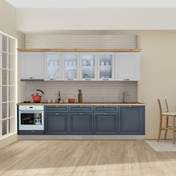 Bucatarie Libra, Alb Si Grafit, Front Mdf Vopsit, 307.6 X 223 X 60 Cm