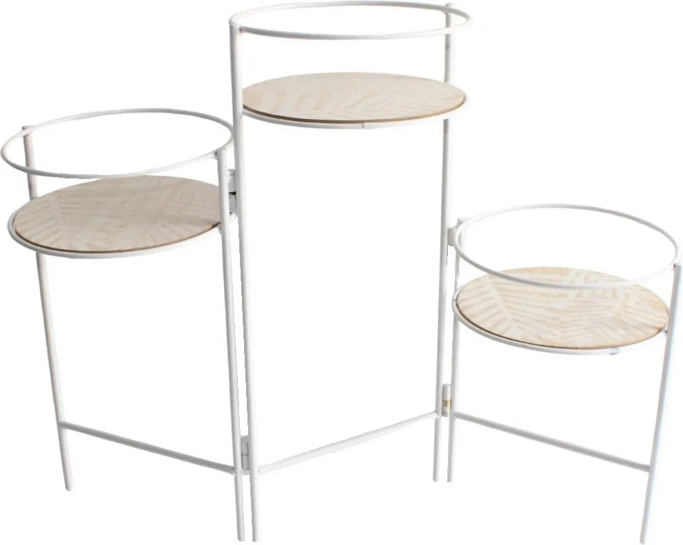 Suport metalic alb pentru 3 ghivece, 66x22x49 cm