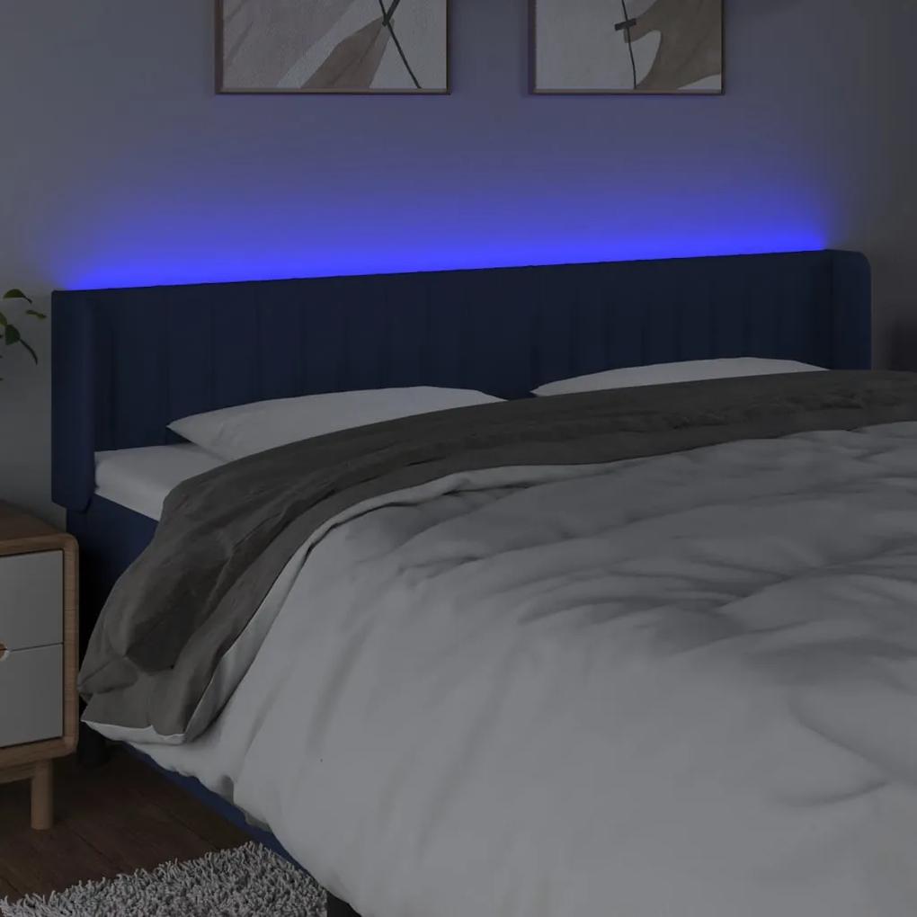 Tablie de pat cu LED, albastru, 163x16x78 88 cm, textil 1, Albastru, 163 x 16 x 78 88 cm