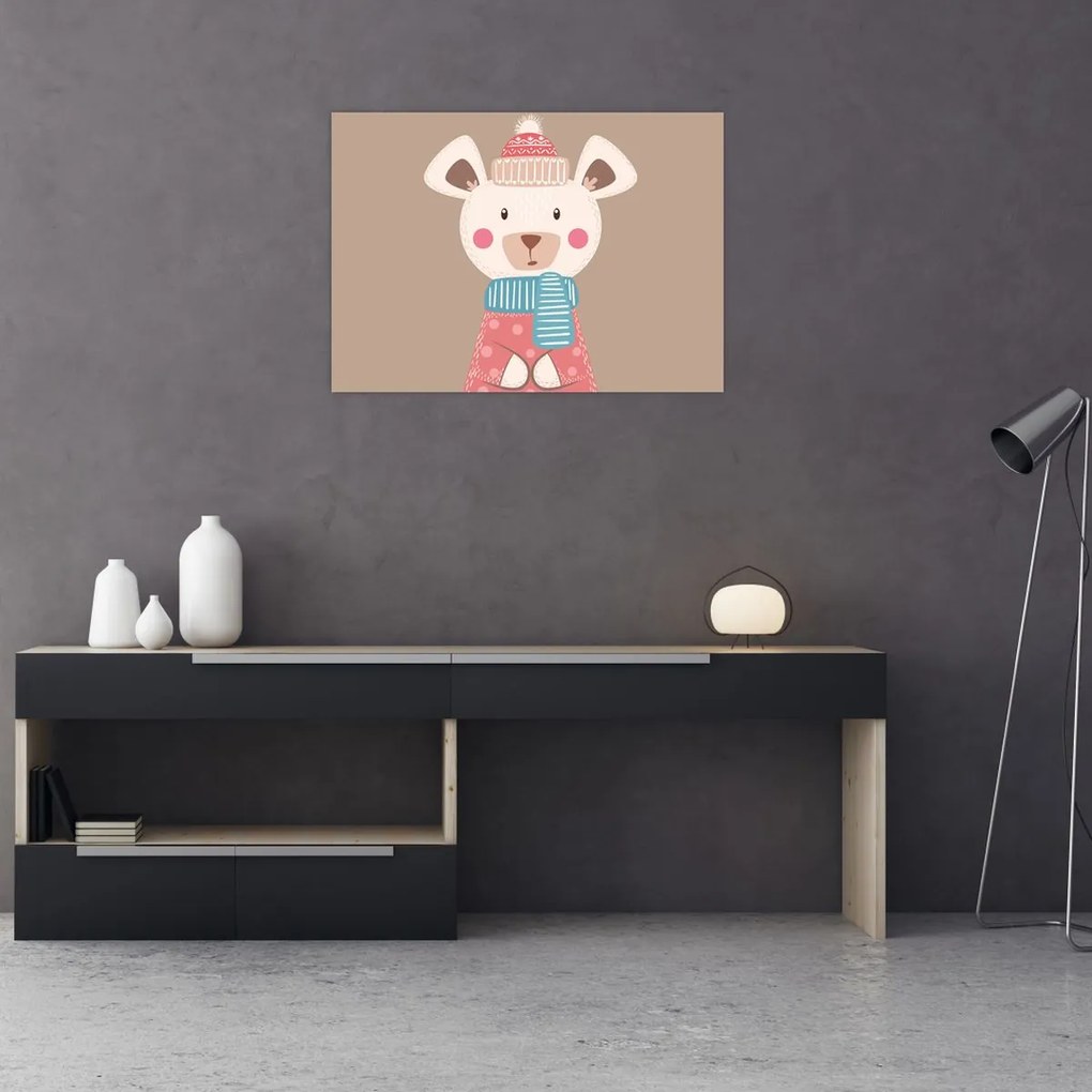 Tablou pe sticlă - Șoarece cu eșarfă (70x50 cm)