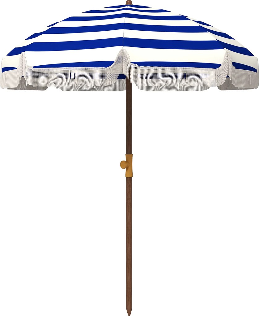 Outsunny Umbrelă de Plajă cu Franjuri Ø190x210 cm cu Protecție UV40+ Rezistentă la Vânt Impermeabilă Husă de Transport Albastru și Alb | Aosom Romania