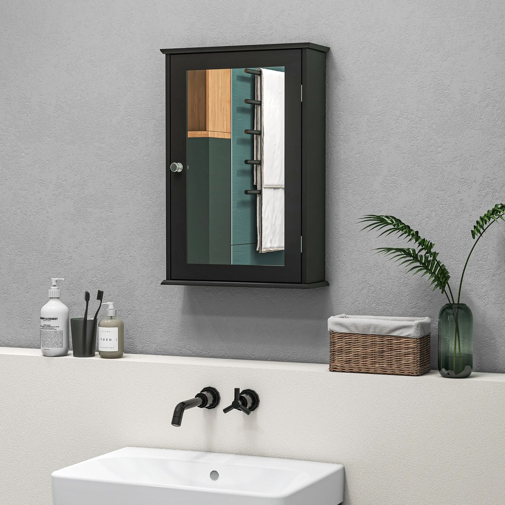 kleankin Mobilier de Baie Dulap Suspendat cu Oglindă 41x14x60cm Negru | Aosom Romania