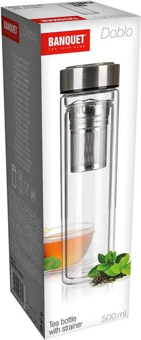 BANQUET Sticlă pentru ceai cu pereţi dubli şi sită DOBLO, 500 ml