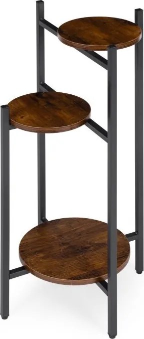 Suport pentru flori Loft - raft cu 3 etaje cu rafturi rotunde din lemn