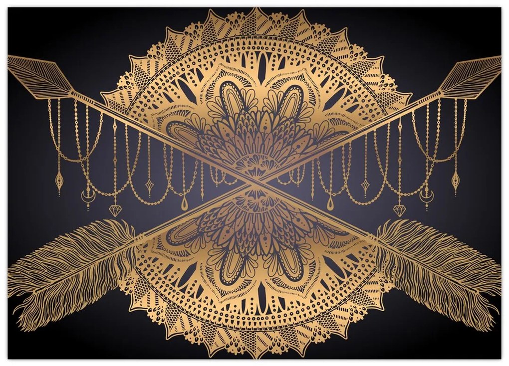 Tablou - Mandala aurie cu săgeți (70x50 cm)