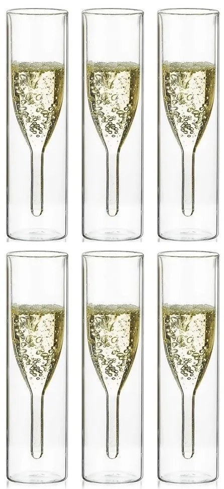Set 6 pahare Sampanie Flute Krasino, sticla borosilicat, 100 ml