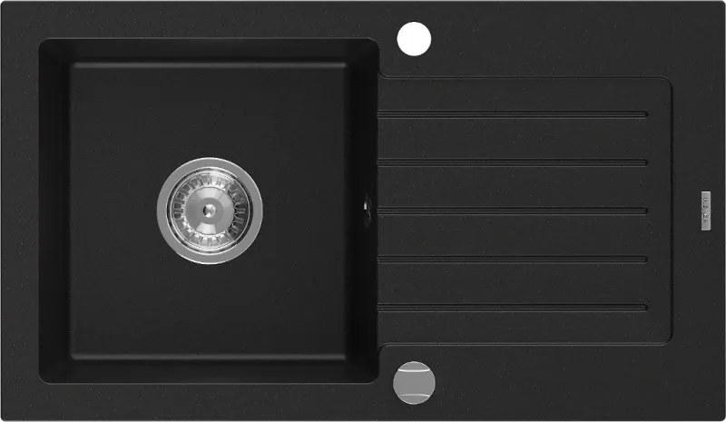 Mexen Pablo chiuvetă de bucătărie din granit cu 1 compartiment și scurgător 752 x 436 mm, negru, sifon cromat