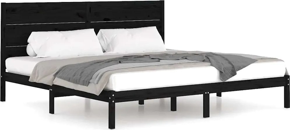 vidaXL Cadru de pat, negru, 200x200 cm, lemn masiv de pin