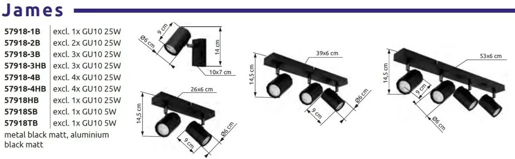 Pendul cu Spot metal negru JAMES