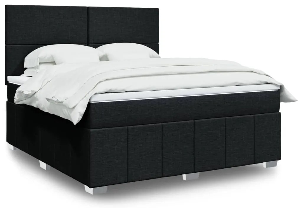 vidaXL Pat box spring cu saltea, negru, 180x200 cm, catifea