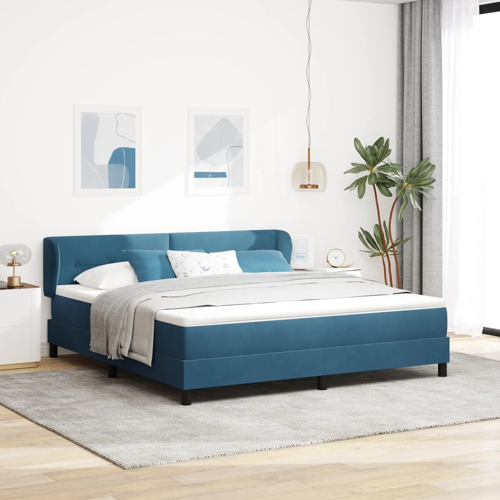 Pat cu saltea vidaXL Tip Box Spring Albastru Închis 180x200 cm Catifea