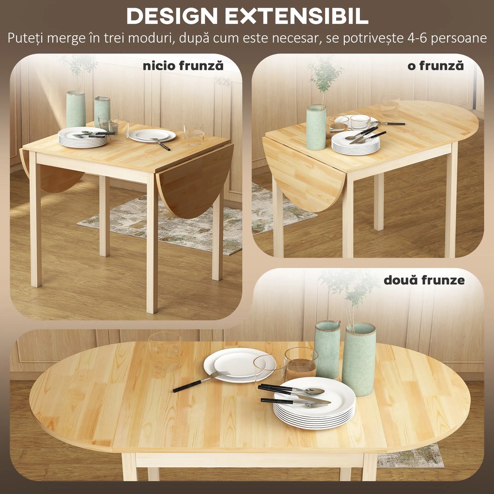HOMCOM Masă Pliabilă pentru 4-6 persoane din Lemn de Pin, 140x70x75 cm, Natural | Aosom Romania