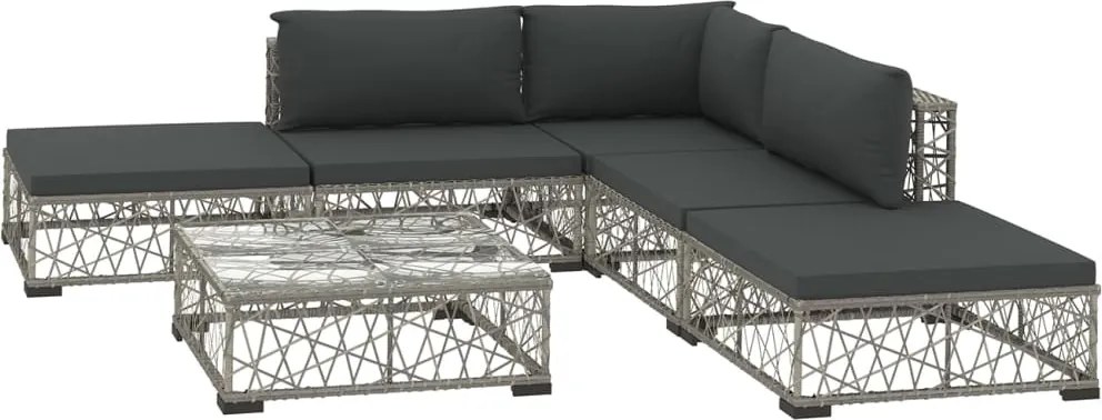 vidaXL Set mobilier de grădină cu perne, 6 piese, gri, poliratan